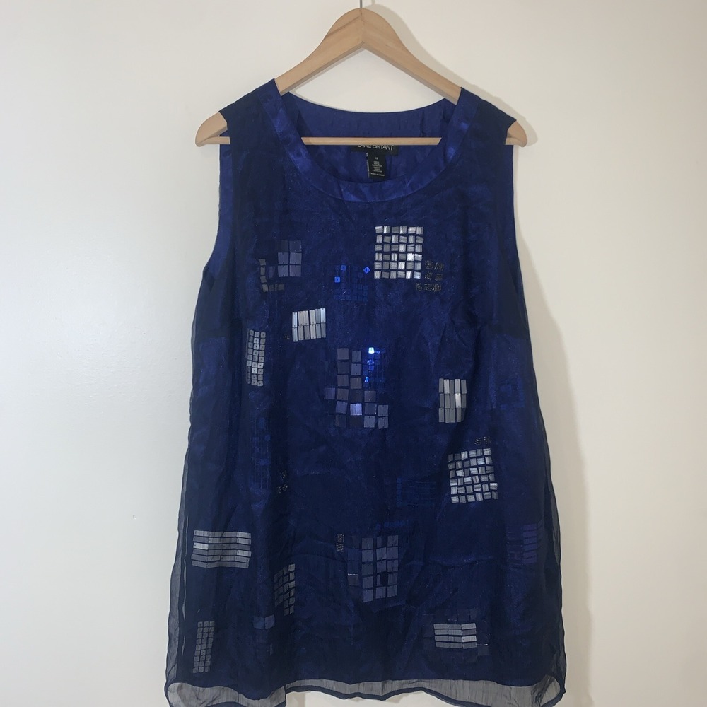 Lane Bryant Womens Tank Top 18 Navy Sleeveless Tunic Sequins with‎ Overlay Boho